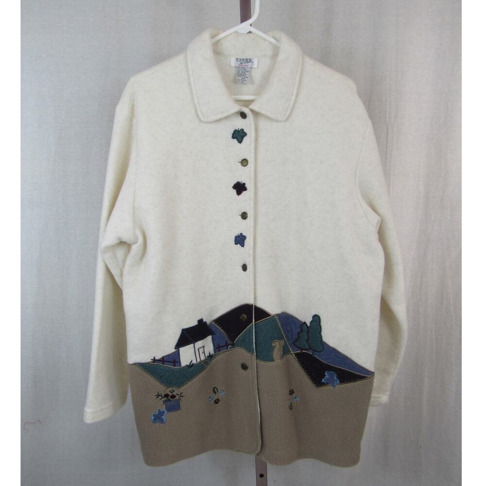 Teddi Fleece Jacket Farm Scene Animals Barn Flowers Garden Leaves Petite PXL